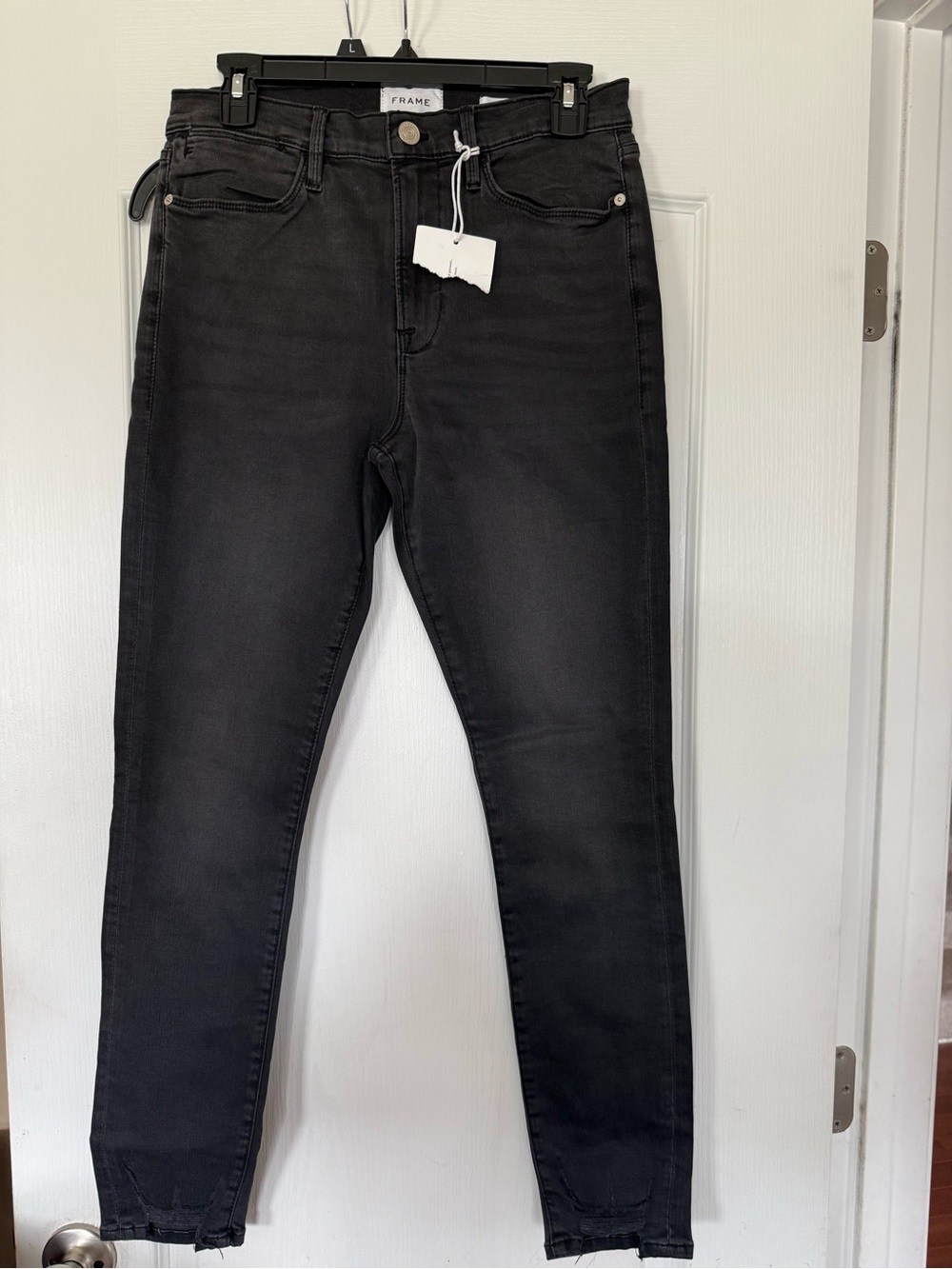 Frame Denim Washed Black High-Rise Skinny Jeans